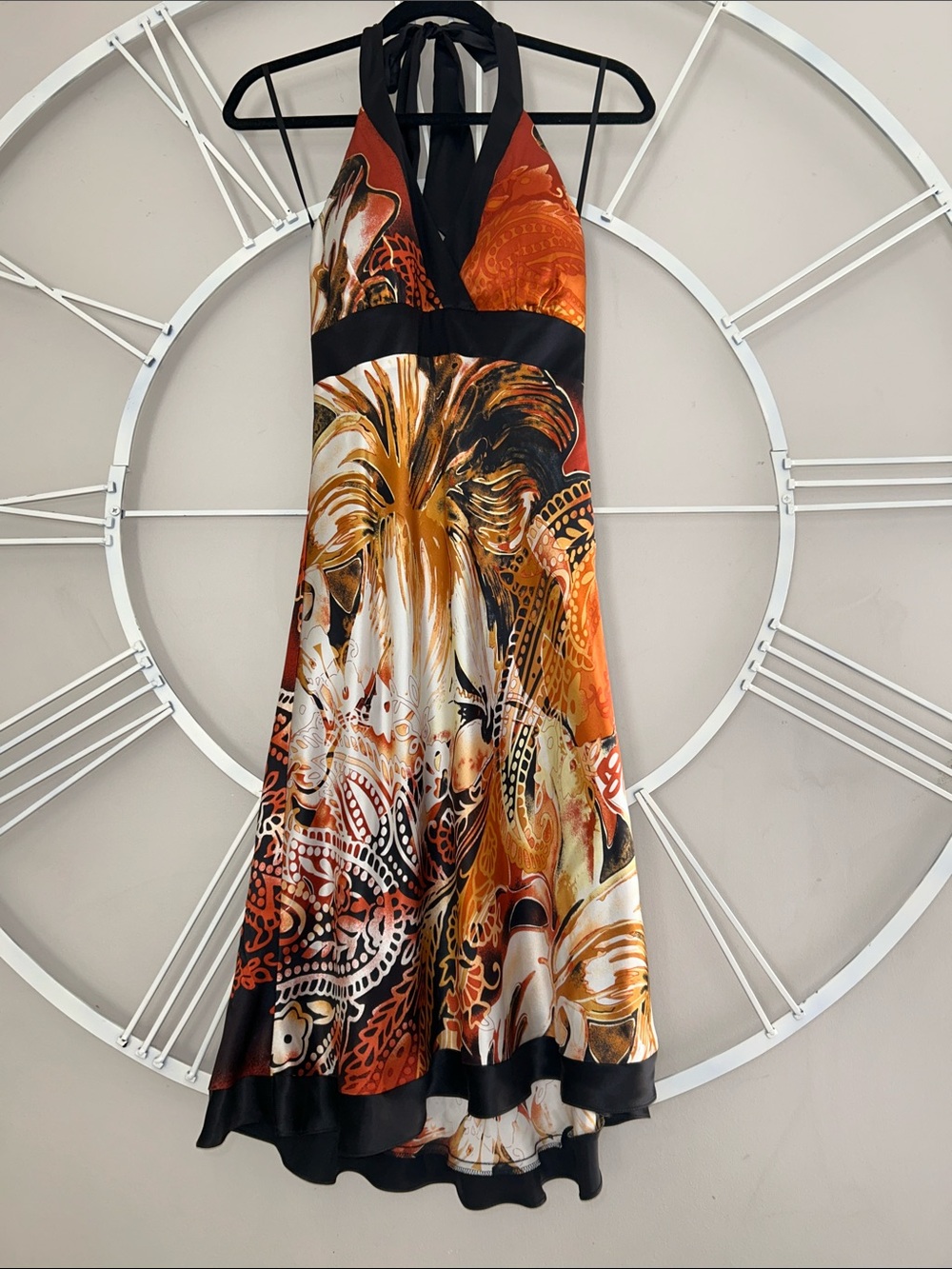 Vintage Cache Y2K 100% Silk Halter Tropical-Abstract High-Low Dress